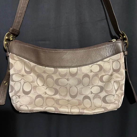 COACH Khaki Ashley Signature Print Hobo Shoulder Bag with Mahogany Accents Strap - Picture 5 of 13